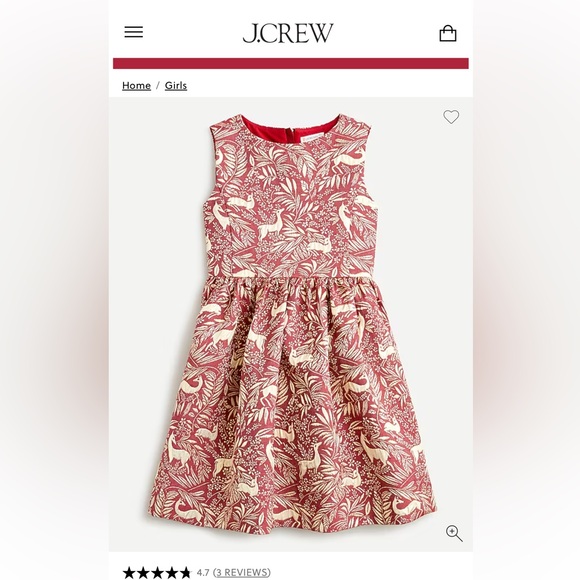 J. Crew Crewcuts Holiday Girls'  jacquard dress in botanical deer print 5T - Picture 3 of 15